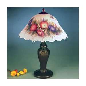   Flower Table Lamp, Antique Bronze and Glass/Handpainted Shade Home