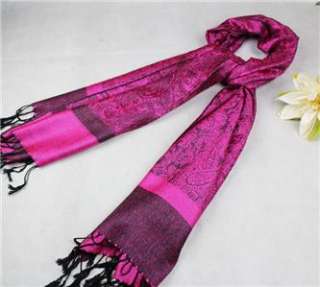 New VioletRed Pashmina Scarf Wrap With Cashew flowers  