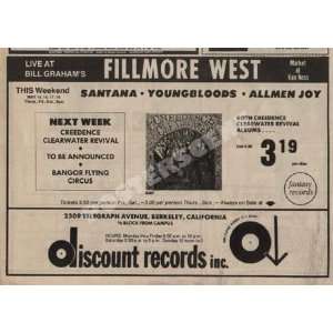  Santana Creedence CCR Fillmore LP Promo Ad 1968: Home 