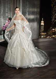 Cheap A line Satin Appliqued Wedding Dress Bridal Gown Size Free 