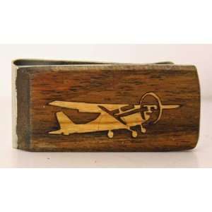    Money Clip with Hand Inlaid Cherry Wood Air Plane 