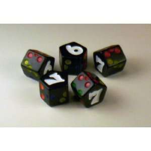  Black 7 Sided Dice With Colored Pips, D7 Toys & Games