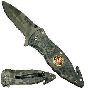   Corps Heavy Duty Spring Assisted Tactical Rescue Knife   Green Camo