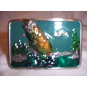   Fly Fishing Belt Buckle Pewter with Enamel Inlay 1984 