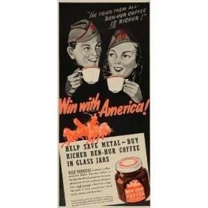   Ben Hur Coffee Glass Jar WWII Soldier   Original Print Ad: Home