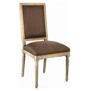 French Country Louis XVI Brown Linen Limed Gray Oak Dining Chair 