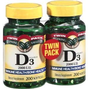 Spring Valley twin pack vitamin d3 2000I.U. Immune Health/Bone Health 