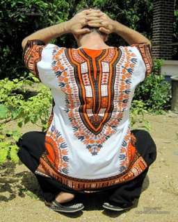 African Dashiki Mexican Poncho Orange White Shirt M Shirts 