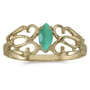   Emerald Filigree Ring Antique Style 14k Yellow Gold Allurez Jewelry