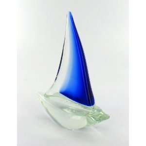  Glass Sailboat Blue Clear Hand Blown Paper Weight Office 