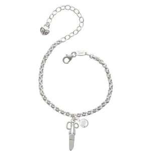  Scissors Silver Plated Brass Charm Bracelet with Clear 