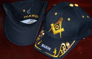 TWO Hat Lot Black M8 Gold 2 Masonic Hats Freemason Lodge Caps Free 