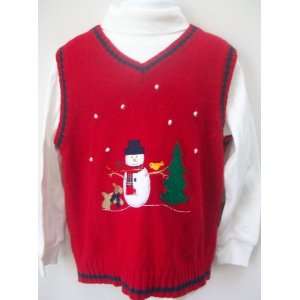   Outfit, Red Snowman Sweater, White Turtle Neck Shirt, Cordry Pants