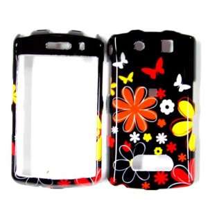  BLACK WITH RED ORANGE WHITE BUTTERFLY FLOWER SNAP ON HARD 