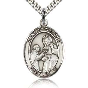    Sterling Silver 1in St John of God Medal & 24in Chain Jewelry