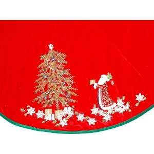    Red Velvet Christmas Tree Skirt with Santa and Tree: Home & Kitchen