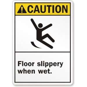 Caution (ANSI): Floor Slippery When Wet (with graphic) Aluminum Sign 