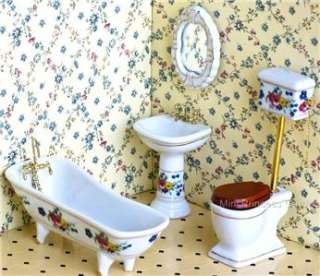Dollhouse Miniature Bathroom Victorian Rose Bath Tub  