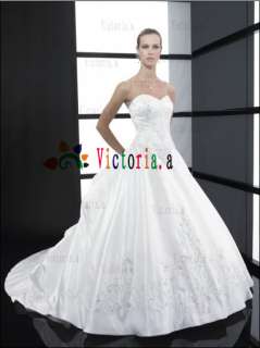   Embroidery Train Bubble Wedding Dress Bridal Gown All Size  