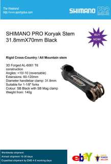 Shimano Pro PLT Ahead Set Road MTB Stem 31.8 mm Diameter Bike Bicycle 