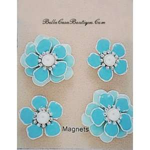    Beautiful Jeweled Little Blue Flower Magnets