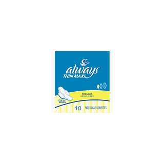  Always Maxi Pads,Thin Regular With Wings 10pads/pk,12pk 