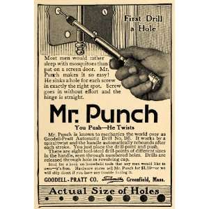  1915 Ad Goodell Pratt Toolsmiths Mr. Punch Screw Tool 