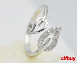 Korea Style Fashion Exquisite Alloy Rhinestone Leaf Ring Silver/Golden 
