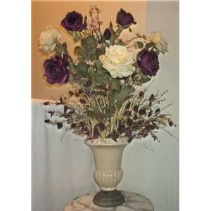   Tuscan Silk Floral Arrangement, Purple & Cream Roses