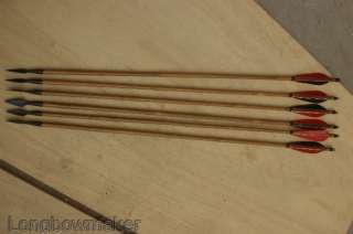 6x Trad.Middle Ages ARROW Bamboo shaft NEW stained feathers for 