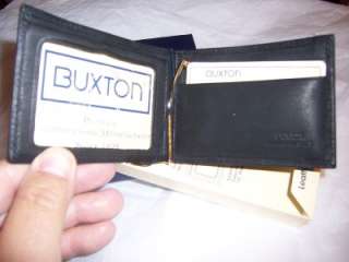 NIB Buxton Mens Black Money Clip Leather Wallet  