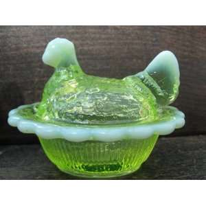   Opalescent Glass Hen on Nest Chick Salt Covered Dish: Everything Else