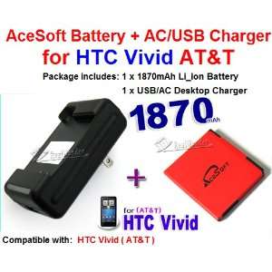   Quality Li Ion Battery+AC/USB Desktop Charger for AT&T HTC Vivid Phone