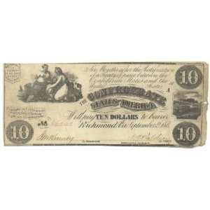 Confederate States of America 1861 $10 Ceres & Commerce, Train