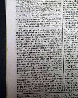 AMERICA INDEPENDENCE ? Pre Rev. War 1774 UK Newspaper  