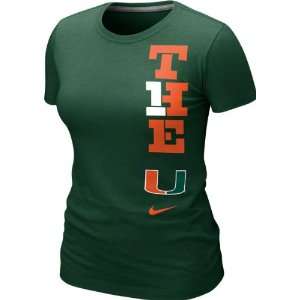  Miami Hurricanes Womens Green Nike Gridiron T Shirt 