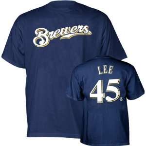 Carlos Lee Navy Majestic Name and Number Milwaukee Brewers T Shirt