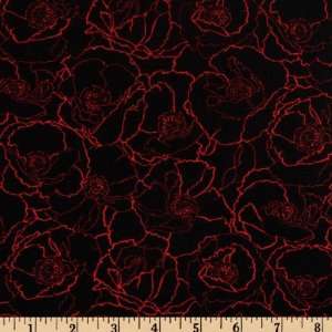   Poppy Spot Outline Red/Black Fabric By The Yard Arts, Crafts & Sewing