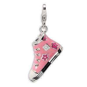   Silver 3 D Enameled Pink High Top Sneaker with Lobster Clasp Charm