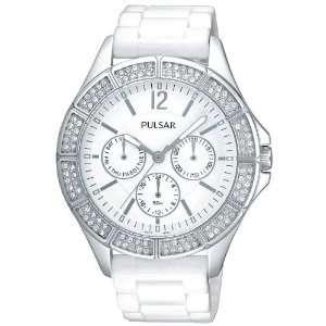  Pulsar Ladies Swarovski Crystal Watch White Dial Stainless 