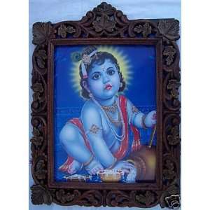  Lord Child Krishna with his butter, Wood Craft Frame 