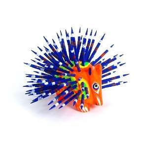  Oaxacan Wood Carving of a Porcupine, Orange and Blues, 3 1 