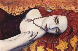 Gothic Fantasy Art MEDIUM SIZE PRINT Autumn Fairy Portrait Red Leaves 
