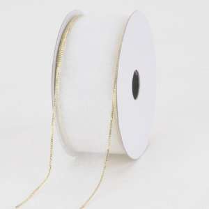 Organza Ribbon Thin Wire Edge 25 Yards 5/8 inch 25 Yards, White With 