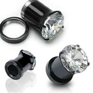   Hollow Screw Fit Tunnel with Gem (Pair): Health & Personal Care