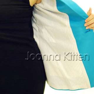 JK Women’s Suit Blazer Turn Back Cuff Jacket tops coat slim Blue 