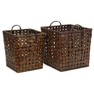  Set of 2 Weave Style Square Bamboo Storage Baskets: Home 