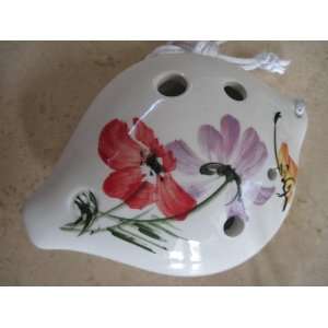  Utopia Ceramic Ocarina w. Garden Flower & Butterfly water 