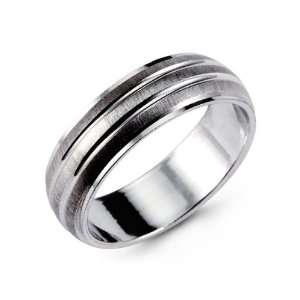    True Modern Brushed Solid 14k White Gold Wedding Band: Jewelry