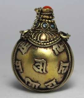 ASIAN TIBETAN HANDWORK INLAY TURQUOISE CORAL COPPER SNUFF BOTTLE 